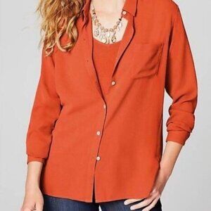 NWT JJill Burnt Orange Long Sleeve Shirttail Button Down Lightweight Blouse